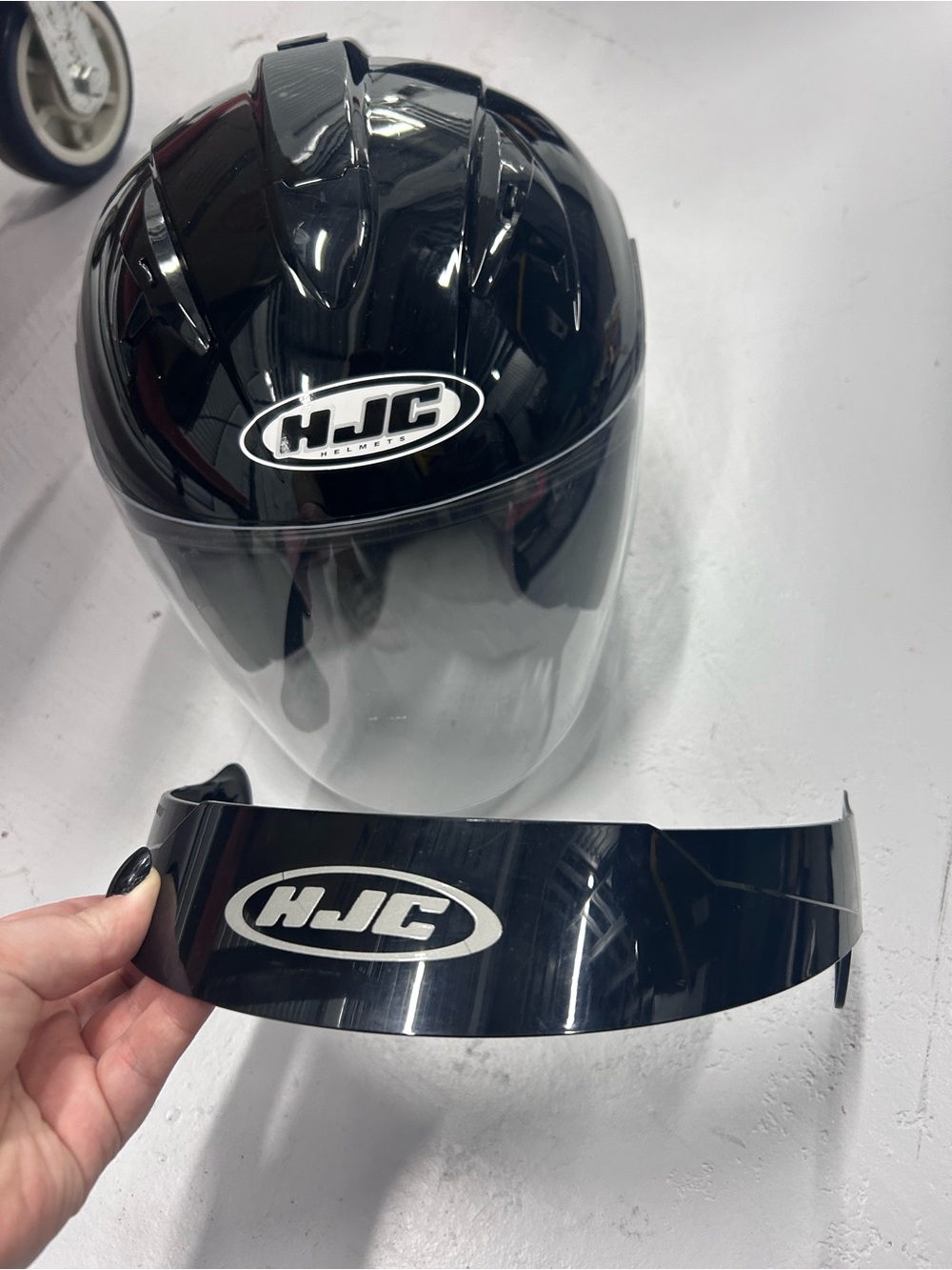 HJC Glossy Black Motorcycle Helmet with Visor Attachment